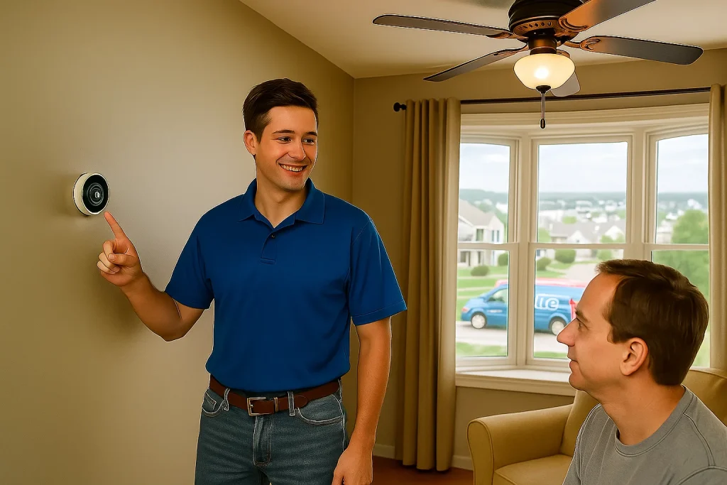 HVAC technician discusses upgrading his smart thermostat.