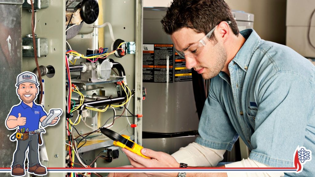 An HVAC tech servicing a furnace.